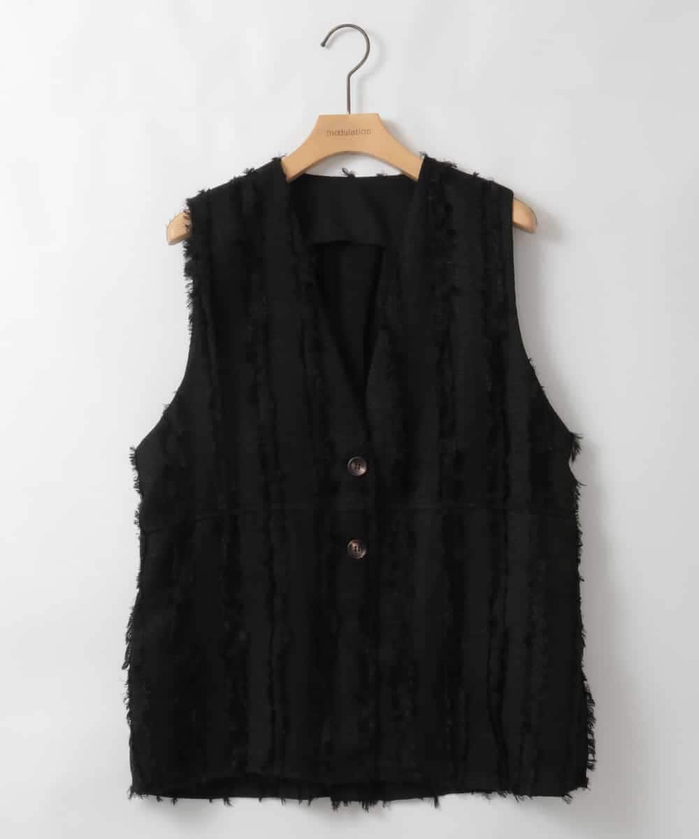 ZMDGE22110 al'aise modulation(アレーズモジュレーション) フリンジジャカードジレ ブラック