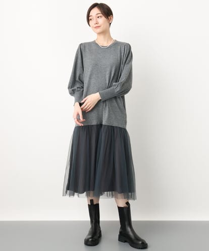 ZMEAB02199  チュール切り替えニットワンピース