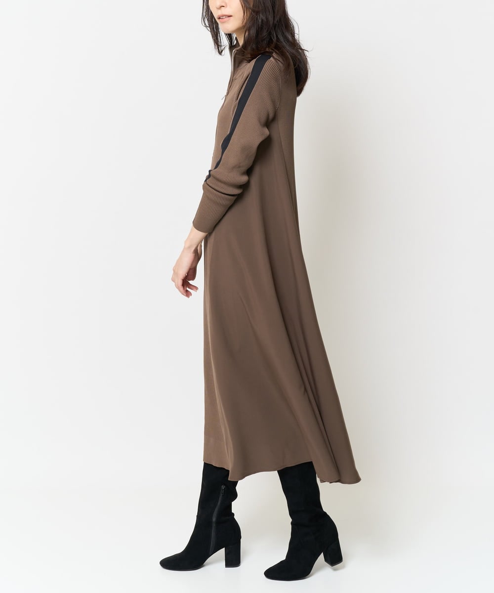 ZMEAB40200 al'aise modulation(アレーズモジュレーション) 異素材ドッキングリブニットワンピース ブラウン