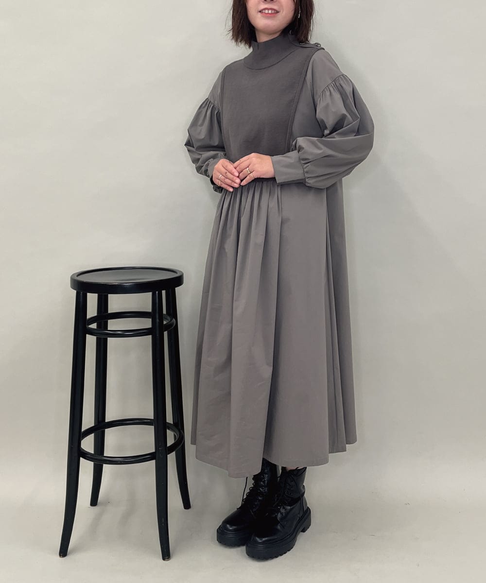 ZMEAE20169 al'aise modulation(アレーズモジュレーション) 【洗える】ドッキングレイヤードデザインワンピース ダークグレー