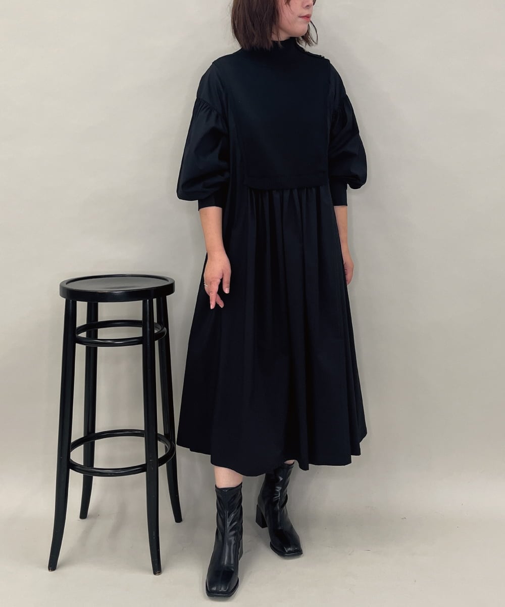 ZMEAE20169 al'aise modulation(アレーズモジュレーション) 【洗える】ドッキングレイヤードデザインワンピース ブラック