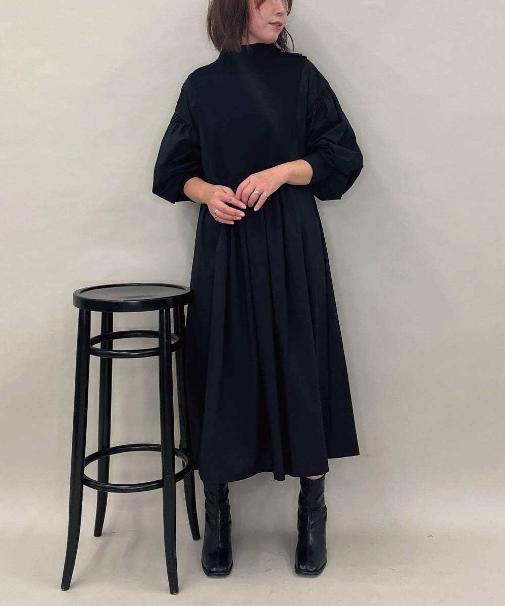 ZMEAE20169 al'aise modulation(アレーズモジュレーション) 【洗える】ドッキングレイヤードデザインワンピース ブラック