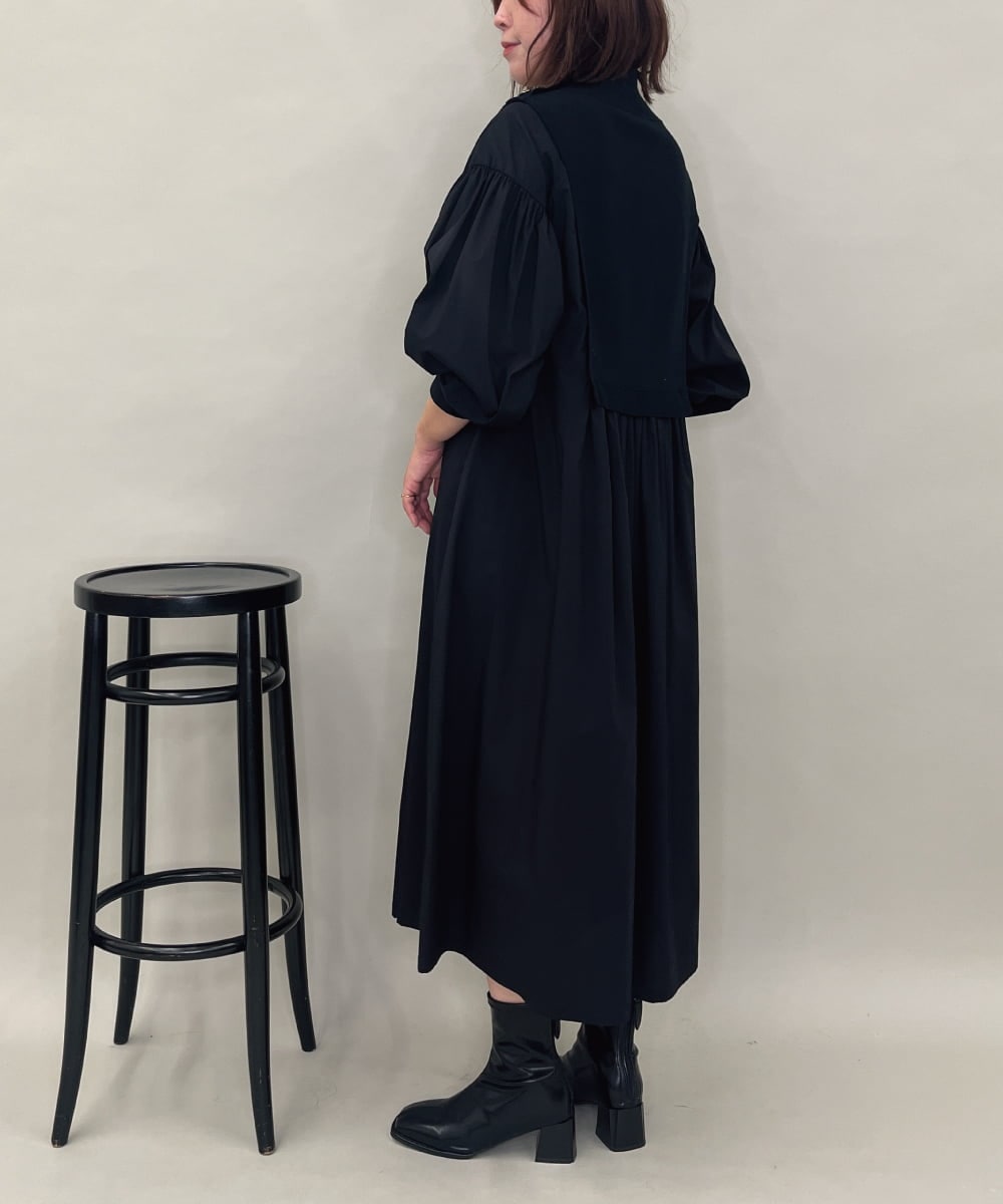 ZMEAE20169 al'aise modulation(アレーズモジュレーション) 【洗える】ドッキングレイヤードデザインワンピース ブラック