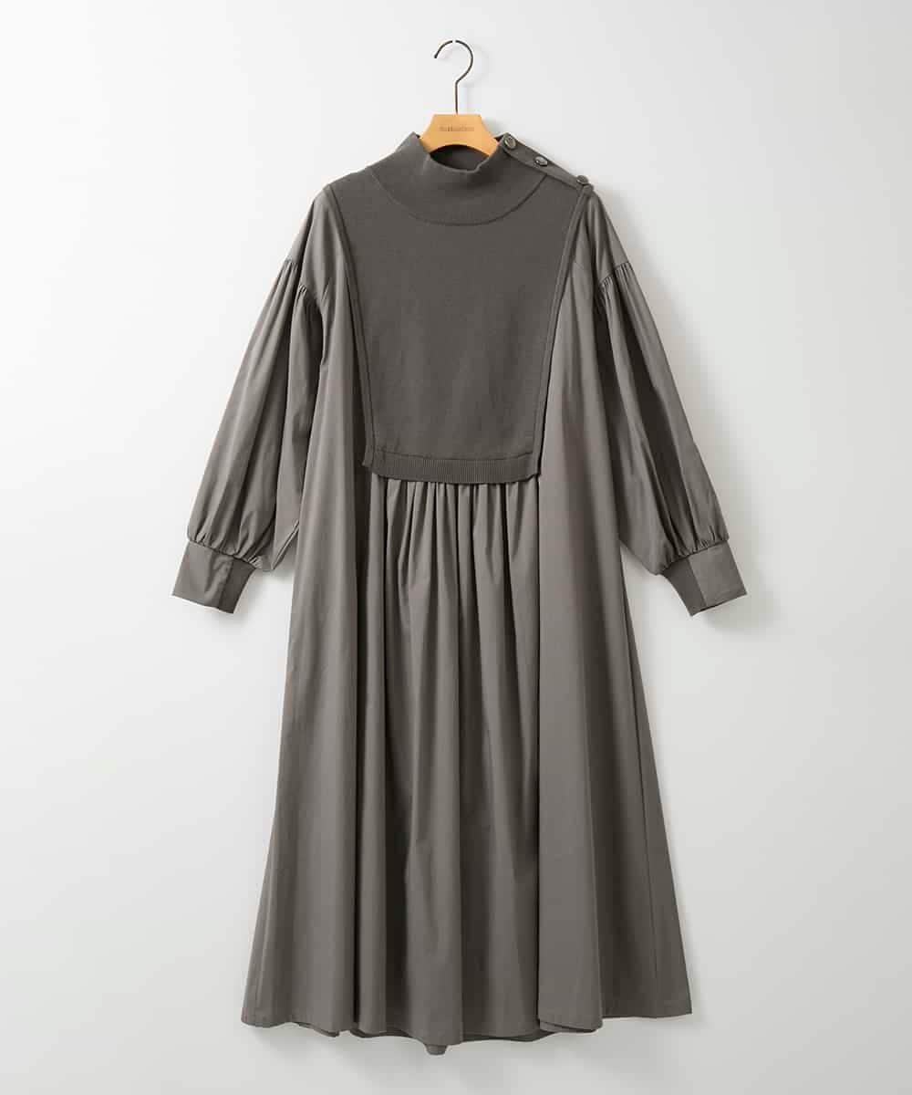 ZMEAE20169 al'aise modulation(アレーズモジュレーション) 【洗える】ドッキングレイヤードデザインワンピース ダークグレー