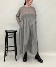 ZMEAE22140 al'aise modulation(アレーズモジュレーション) 異素材切り替えギャザーポイントワンピース カーキ