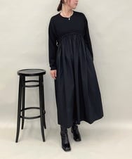 ZMEAE22140 al'aise modulation(アレーズモジュレーション) 異素材切り替えギャザーポイントワンピース ブラック