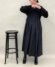 ZMEAE22140 al'aise modulation(アレーズモジュレーション) 異素材切り替えギャザーポイントワンピース ブラック