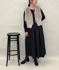 ZMEAE22140 al'aise modulation(アレーズモジュレーション) 異素材切り替えギャザーポイントワンピース ブラック