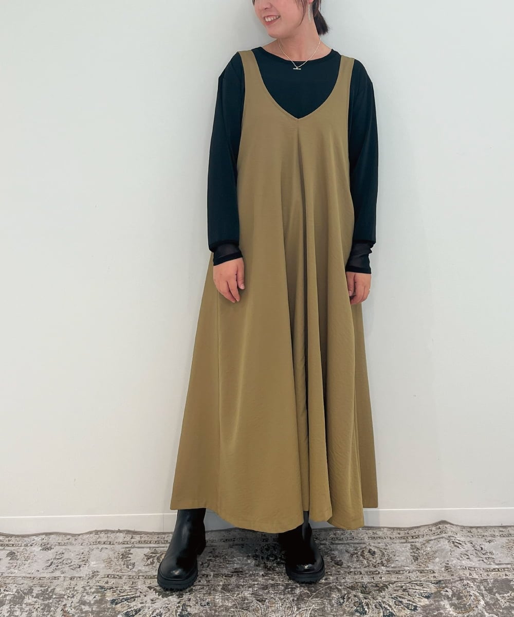 ZMEAE25178 al'aise modulation(アレーズモジュレーション) 【2WAY】配色ベルトAラインジャンパースカート ベージュ