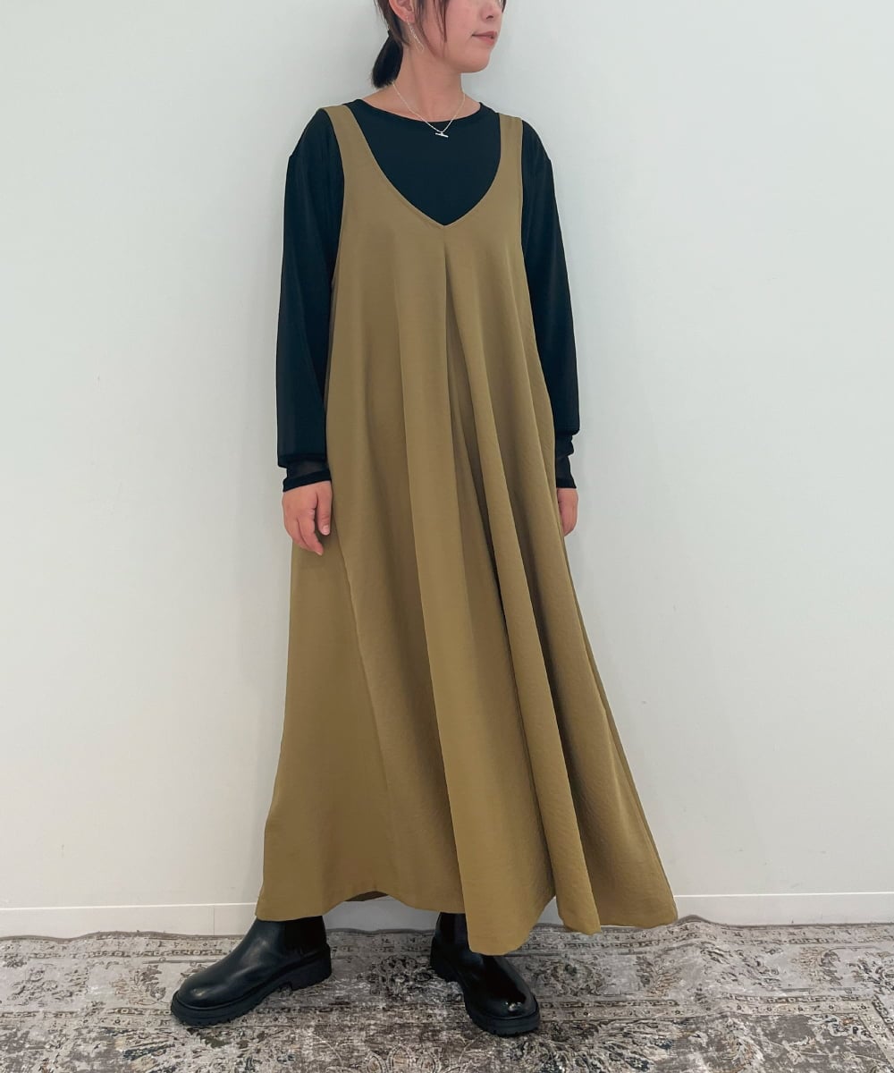 ZMEAE25178 al'aise modulation(アレーズモジュレーション) 【2WAY】配色ベルトAラインジャンパースカート ベージュ