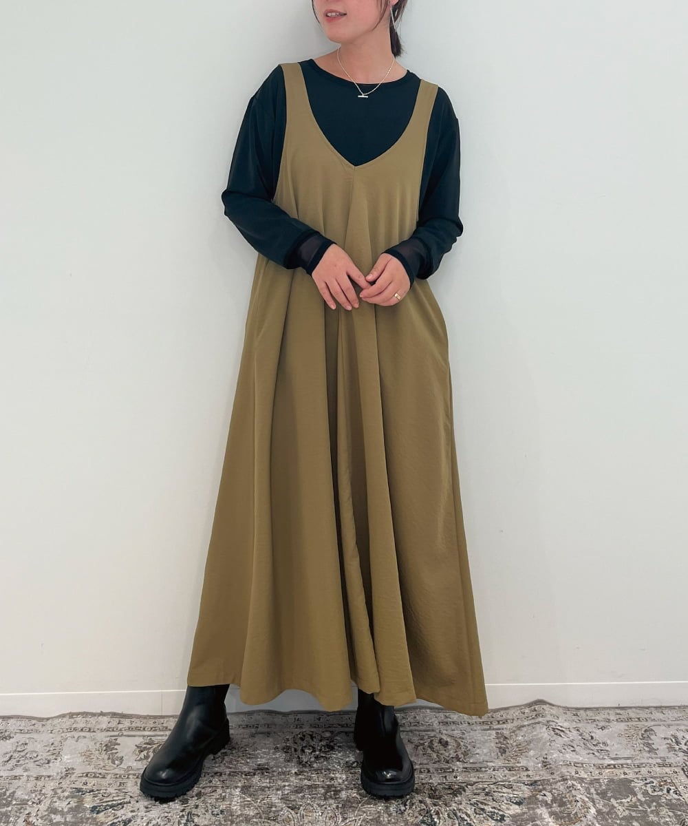 ZMEAE25178 al'aise modulation(アレーズモジュレーション) 【2WAY】配色ベルトAラインジャンパースカート ベージュ