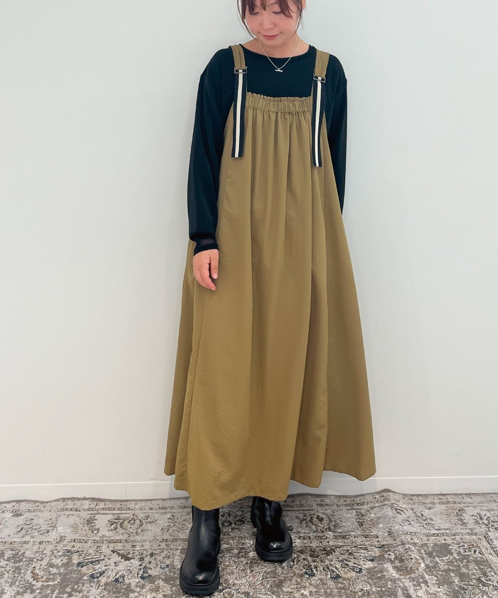 ZMEAE25178 al'aise modulation(アレーズモジュレーション) 【2WAY】配色ベルトAラインジャンパースカート ベージュ