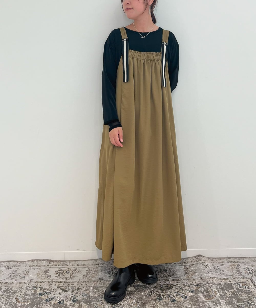 ZMEAE25178 al'aise modulation(アレーズモジュレーション) 【2WAY】配色ベルトAラインジャンパースカート ベージュ