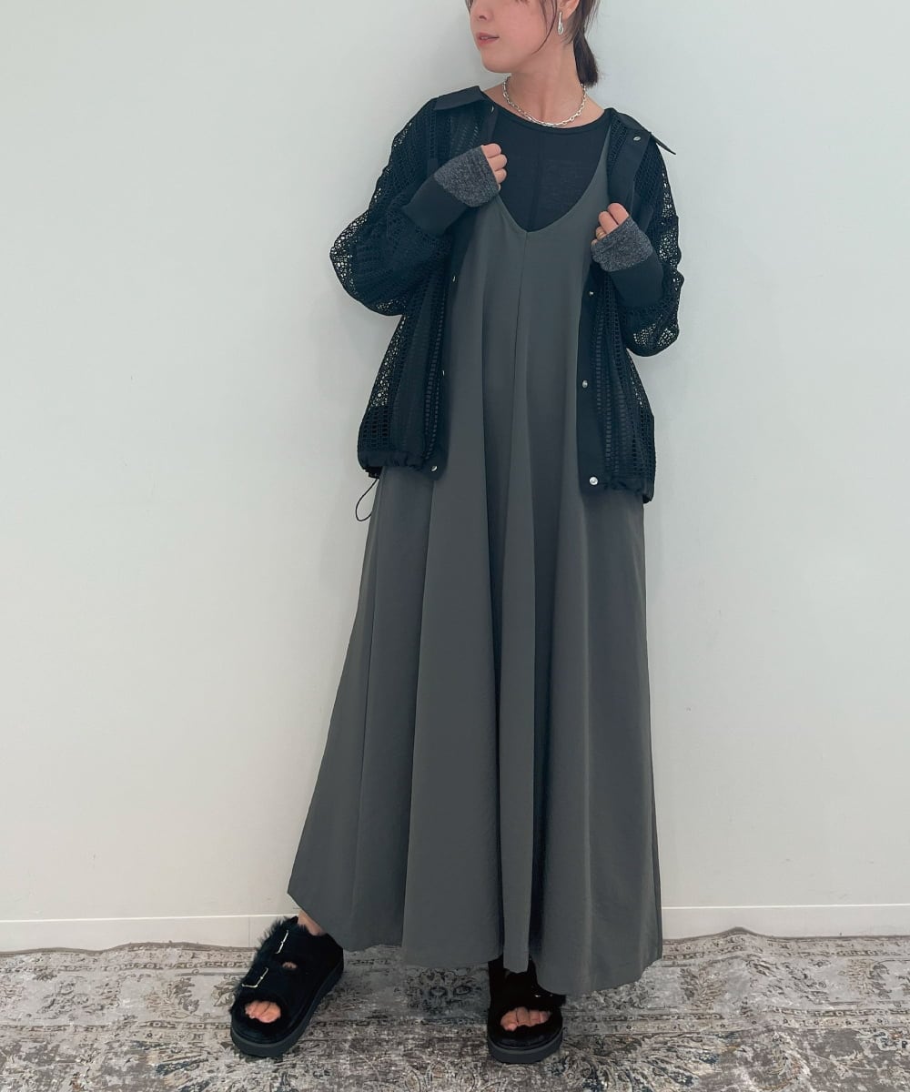 ZMEAE25178 al'aise modulation(アレーズモジュレーション) 【2WAY】配色ベルトAラインジャンパースカート ダークグレー