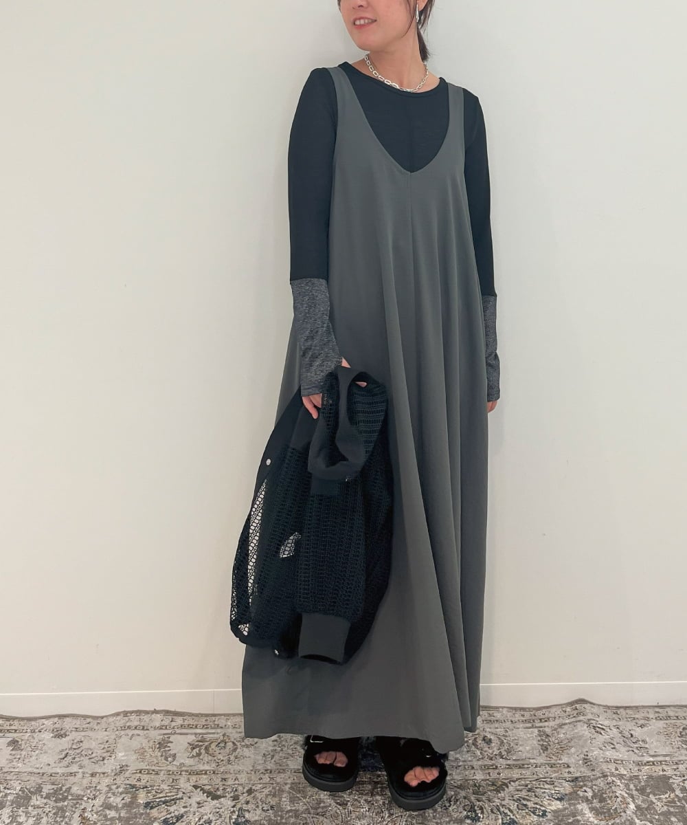 ZMEAE25178 al'aise modulation(アレーズモジュレーション) 【2WAY】配色ベルトAラインジャンパースカート ダークグレー