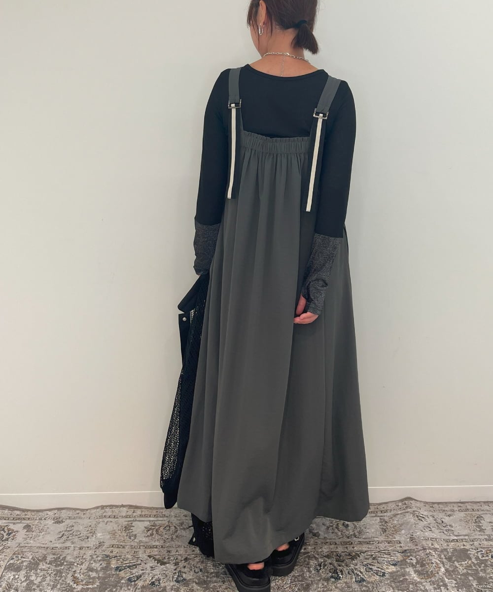 ZMEAE25178 al'aise modulation(アレーズモジュレーション) 【2WAY】配色ベルトAラインジャンパースカート ダークグレー