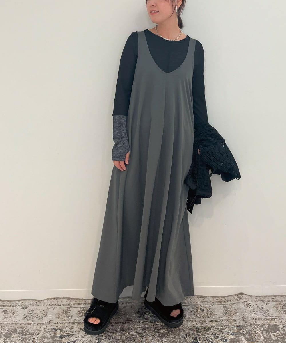 ZMEAE25178 al'aise modulation(アレーズモジュレーション) 【2WAY】配色ベルトAラインジャンパースカート ダークグレー