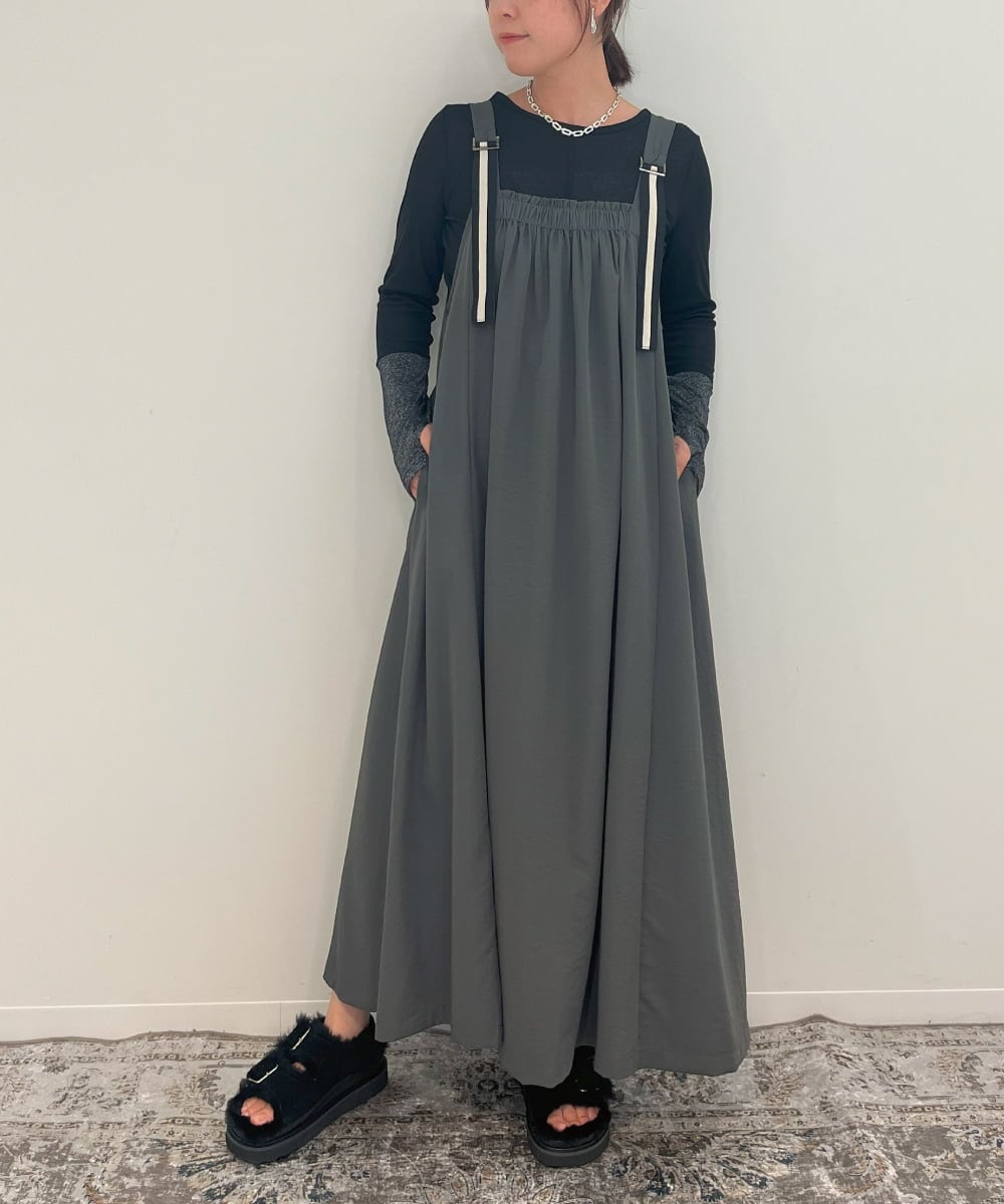 ZMEAE25178 al'aise modulation(アレーズモジュレーション) 【2WAY】配色ベルトAラインジャンパースカート ダークグレー