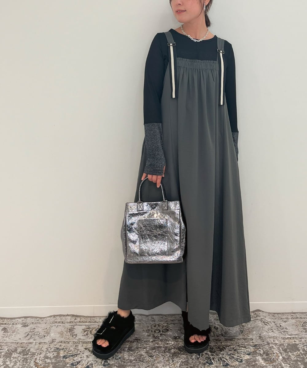 ZMEAE25178 al'aise modulation(アレーズモジュレーション) 【2WAY】配色ベルトAラインジャンパースカート ダークグレー