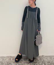 ZMEAE25178 al'aise modulation(アレーズモジュレーション) 【2WAY】配色ベルトAラインジャンパースカート ダークグレー