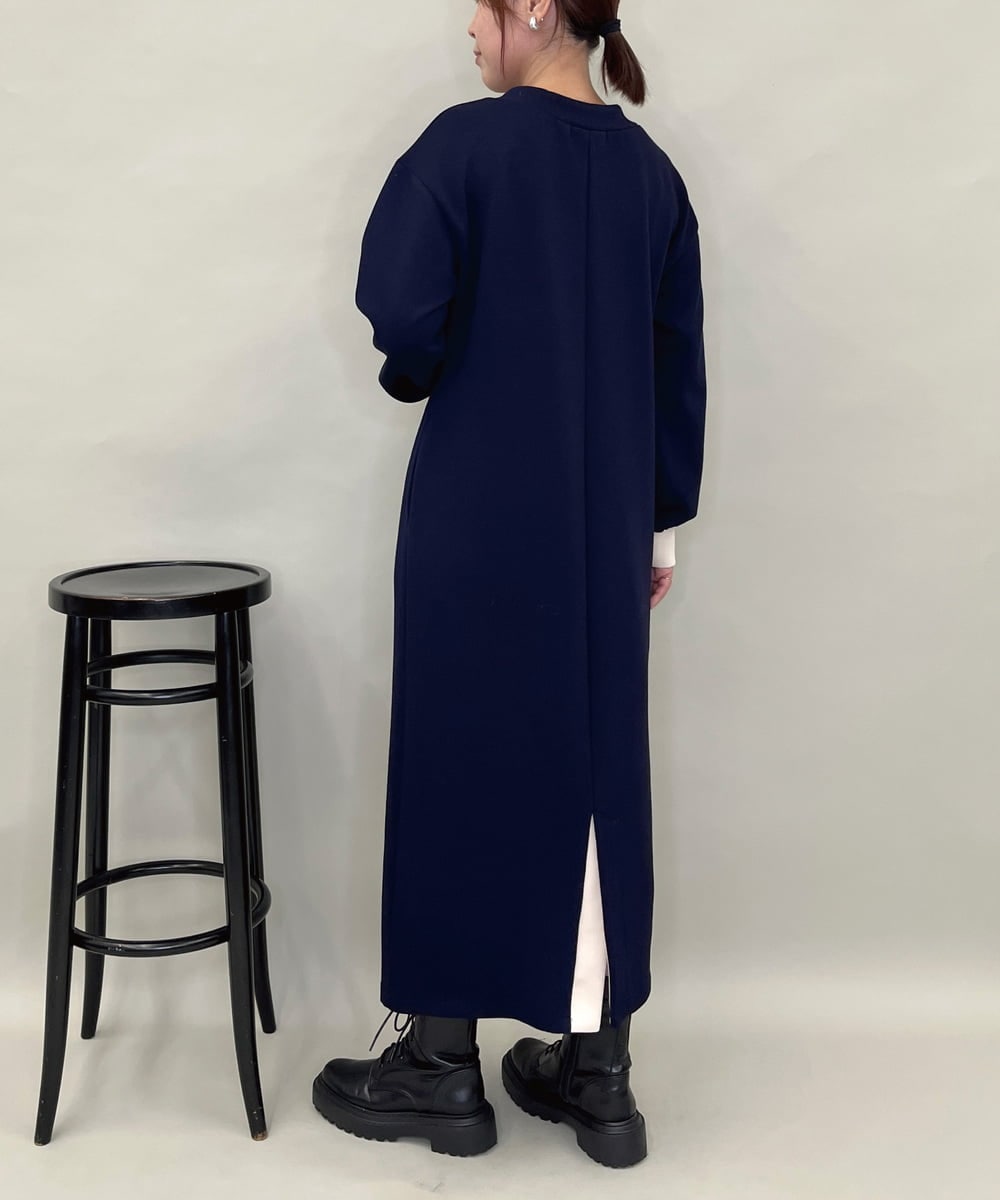 ZMEAE28118 al'aise modulation(アレーズモジュレーション) ダブルドロスト配色アクセントワンピース ネイビー