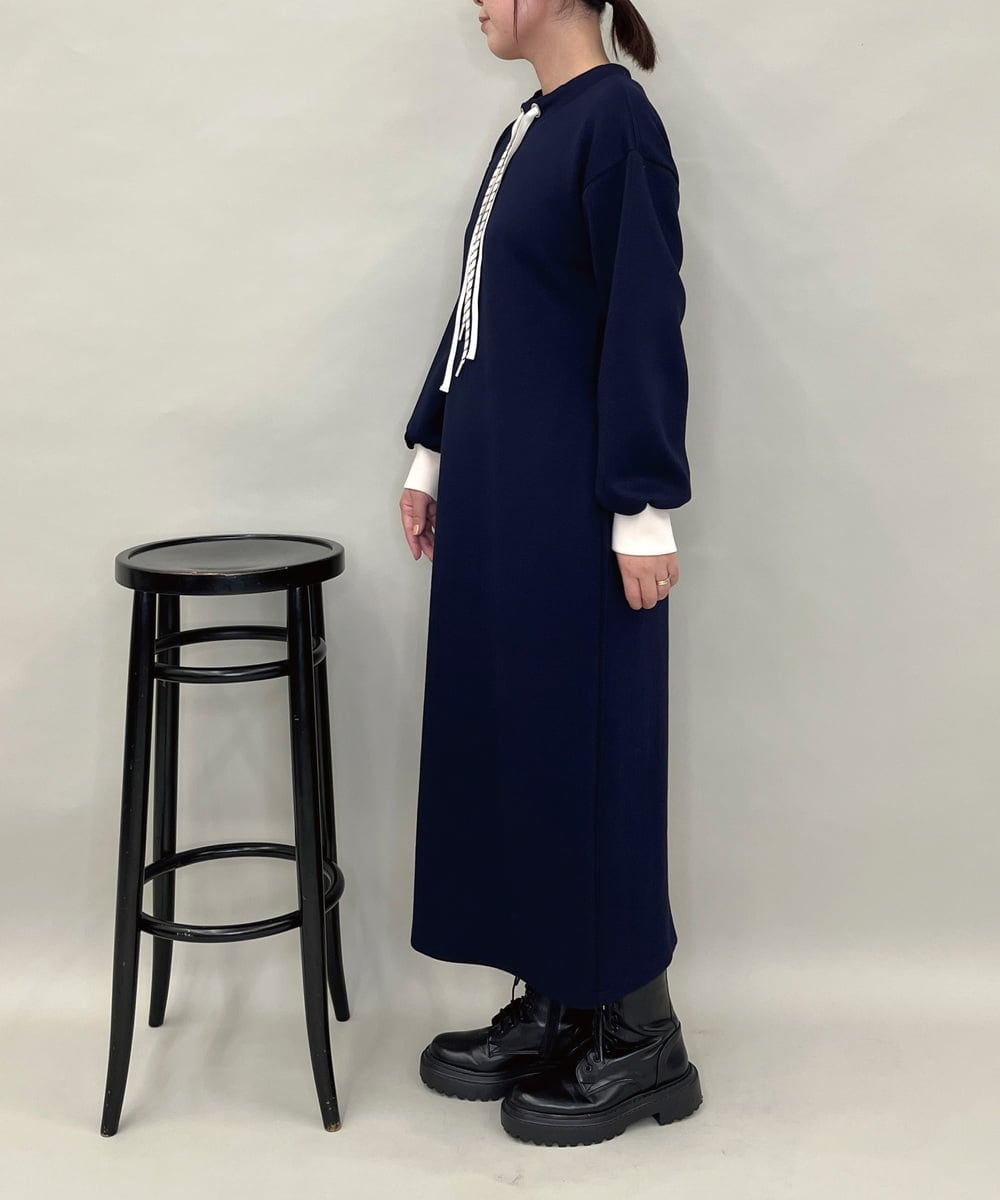 ZMEAE28118 al'aise modulation(アレーズモジュレーション) ダブルドロスト配色アクセントワンピース ネイビー