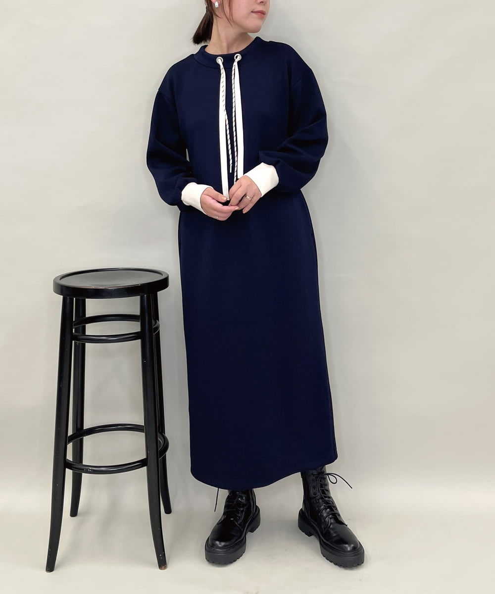 ZMEAE28118 al'aise modulation(アレーズモジュレーション) ダブルドロスト配色アクセントワンピース ネイビー