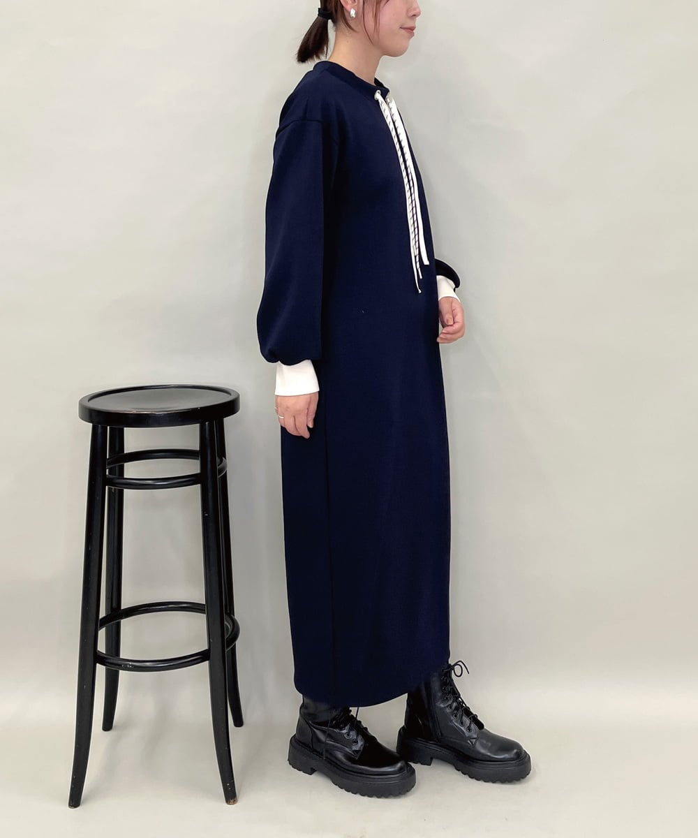 ZMEAE28118 al'aise modulation(アレーズモジュレーション) ダブルドロスト配色アクセントワンピース ネイビー