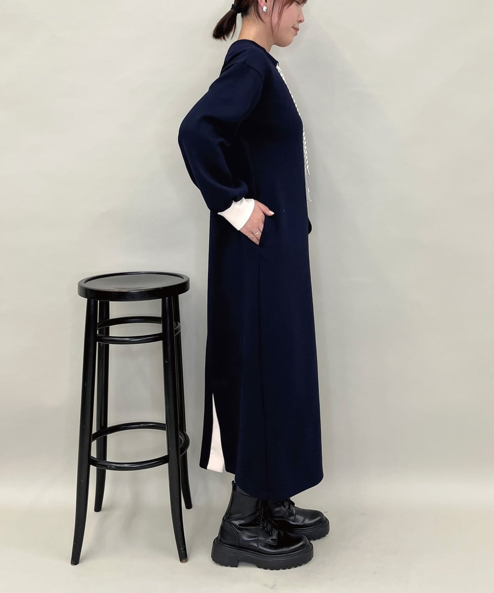 ZMEAE28118 al'aise modulation(アレーズモジュレーション) ダブルドロスト配色アクセントワンピース ネイビー