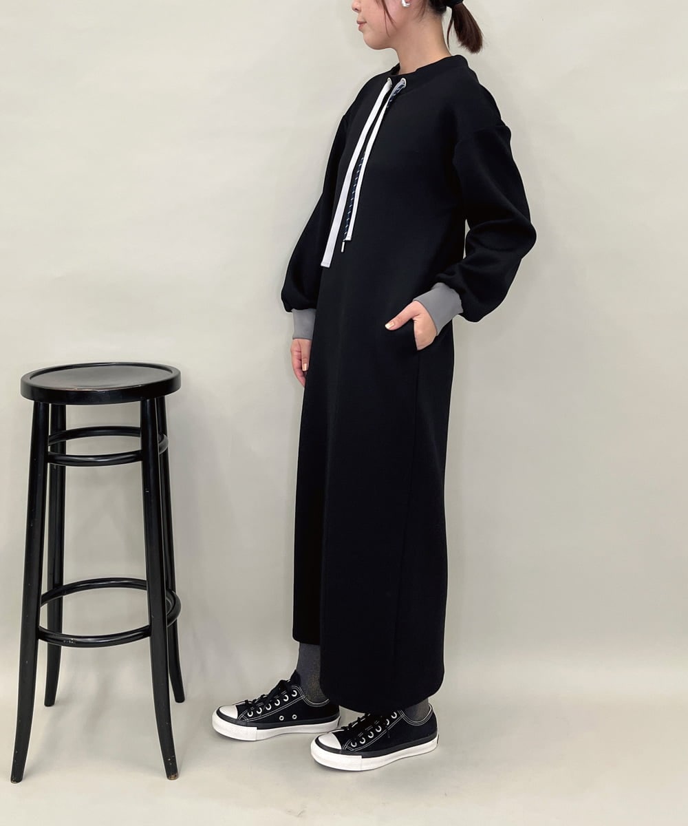 ZMEAE28118 al'aise modulation(アレーズモジュレーション) ダブルドロスト配色アクセントワンピース ブラック