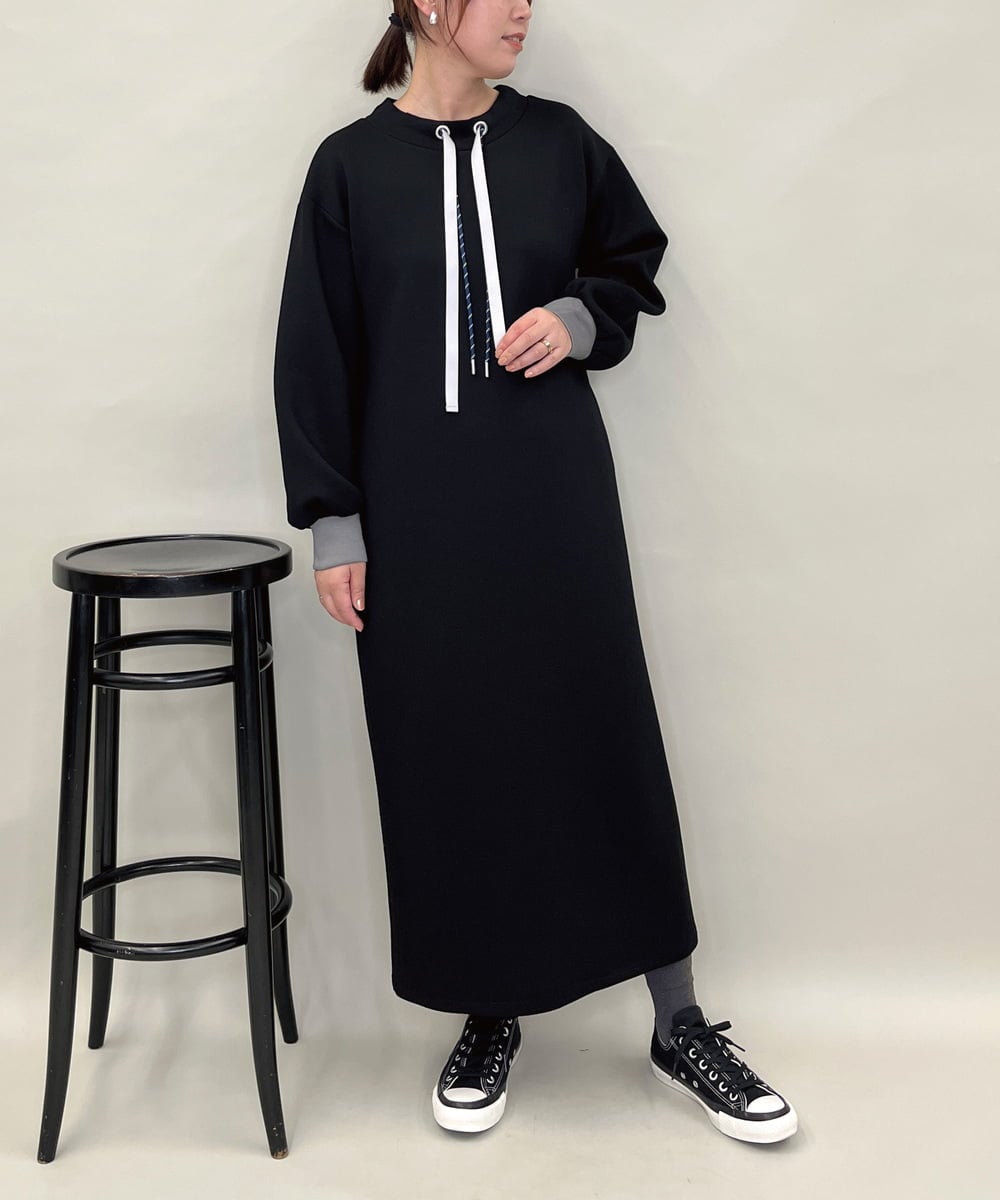 ZMEAE28118 al'aise modulation(アレーズモジュレーション) ダブルドロスト配色アクセントワンピース ブラック