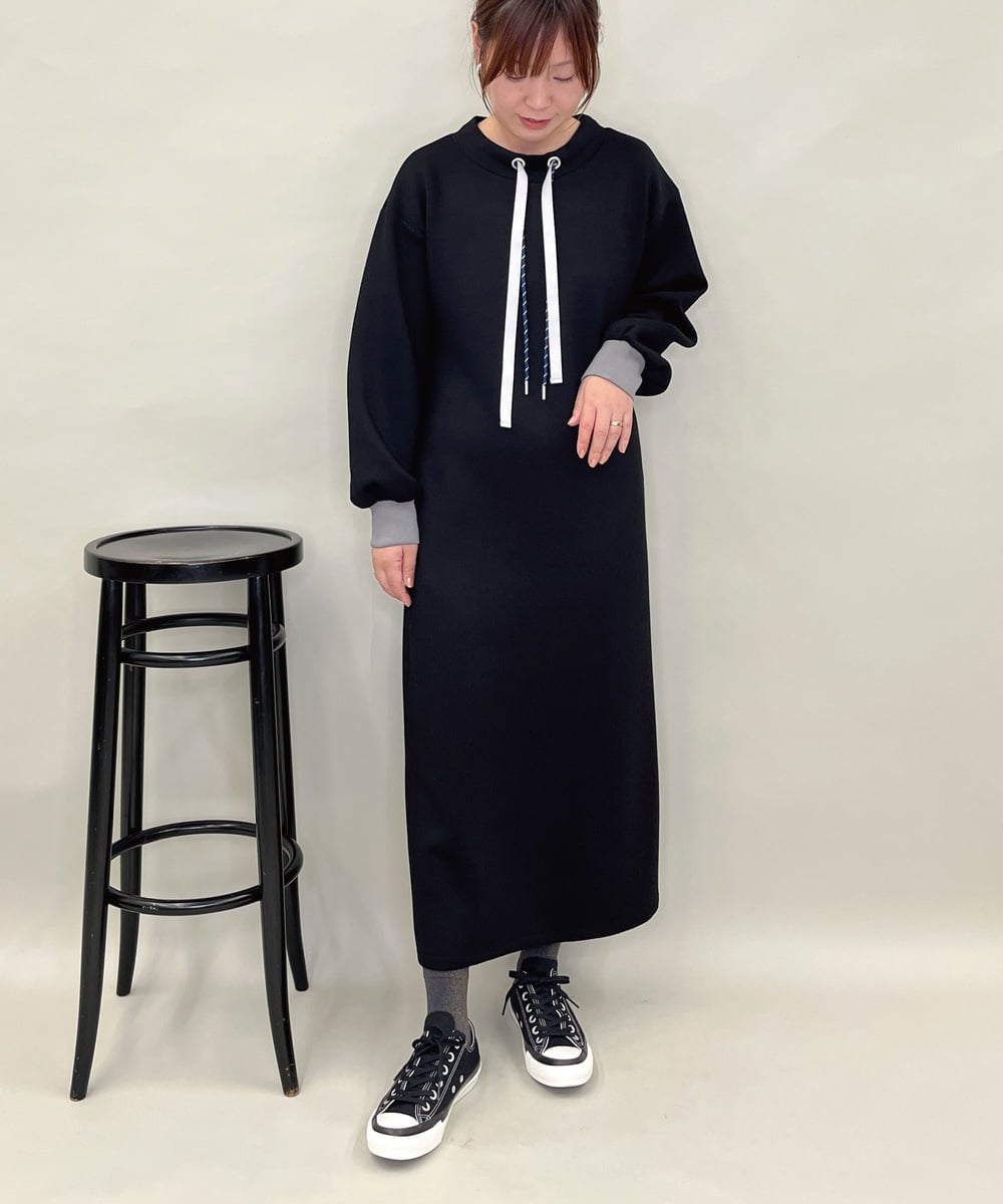 ZMEAE28118 al'aise modulation(アレーズモジュレーション) ダブルドロスト配色アクセントワンピース ブラック