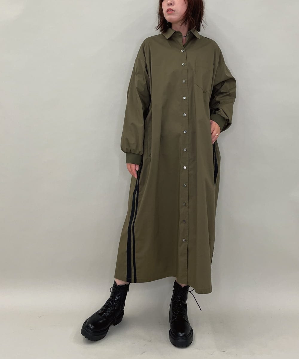 ZMEAE29160 al'aise modulation(アレーズモジュレーション) 配色ラインシャツワンピース カーキ