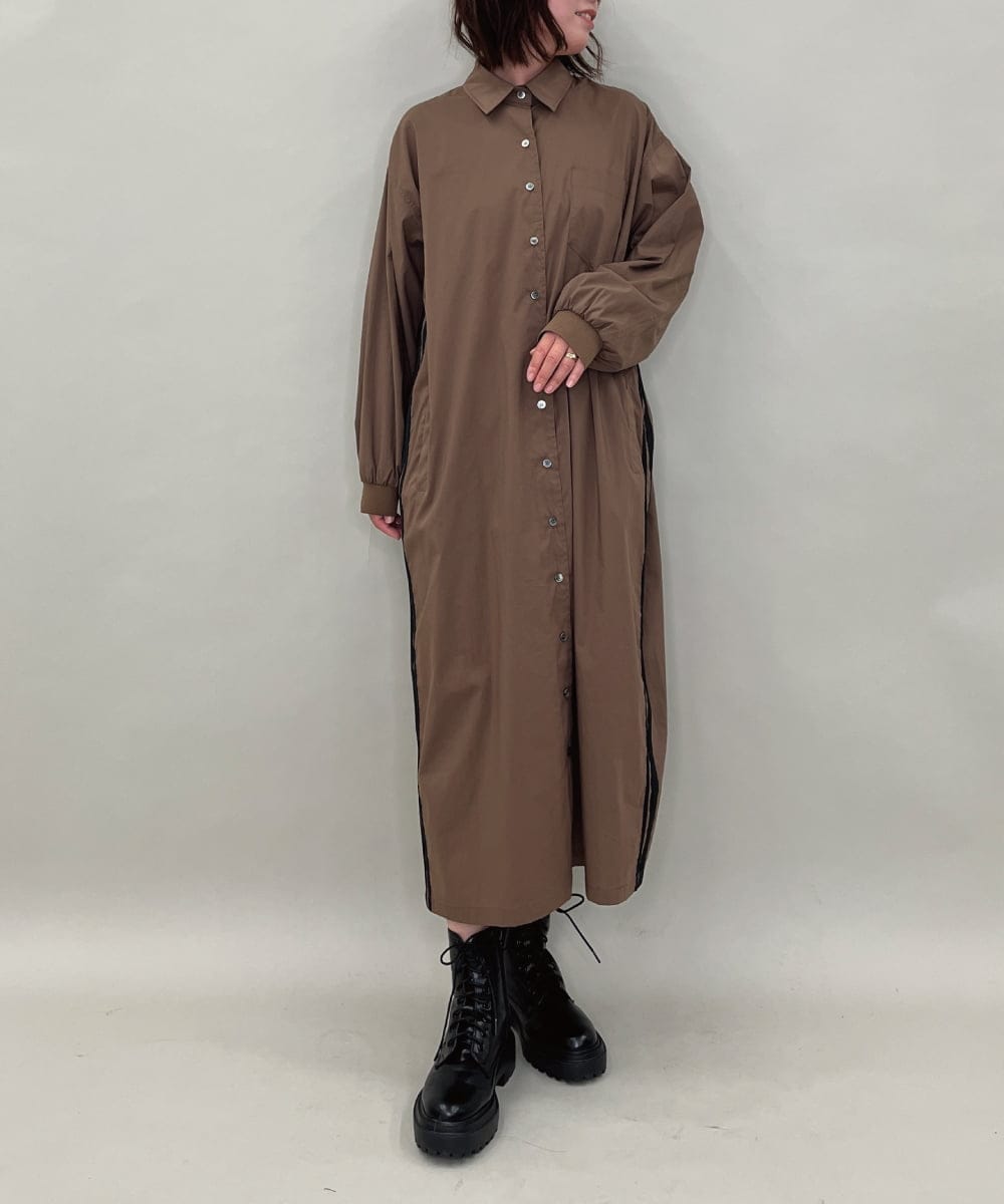 ZMEAE29160 al'aise modulation(アレーズモジュレーション) 配色ラインシャツワンピース ブラウン