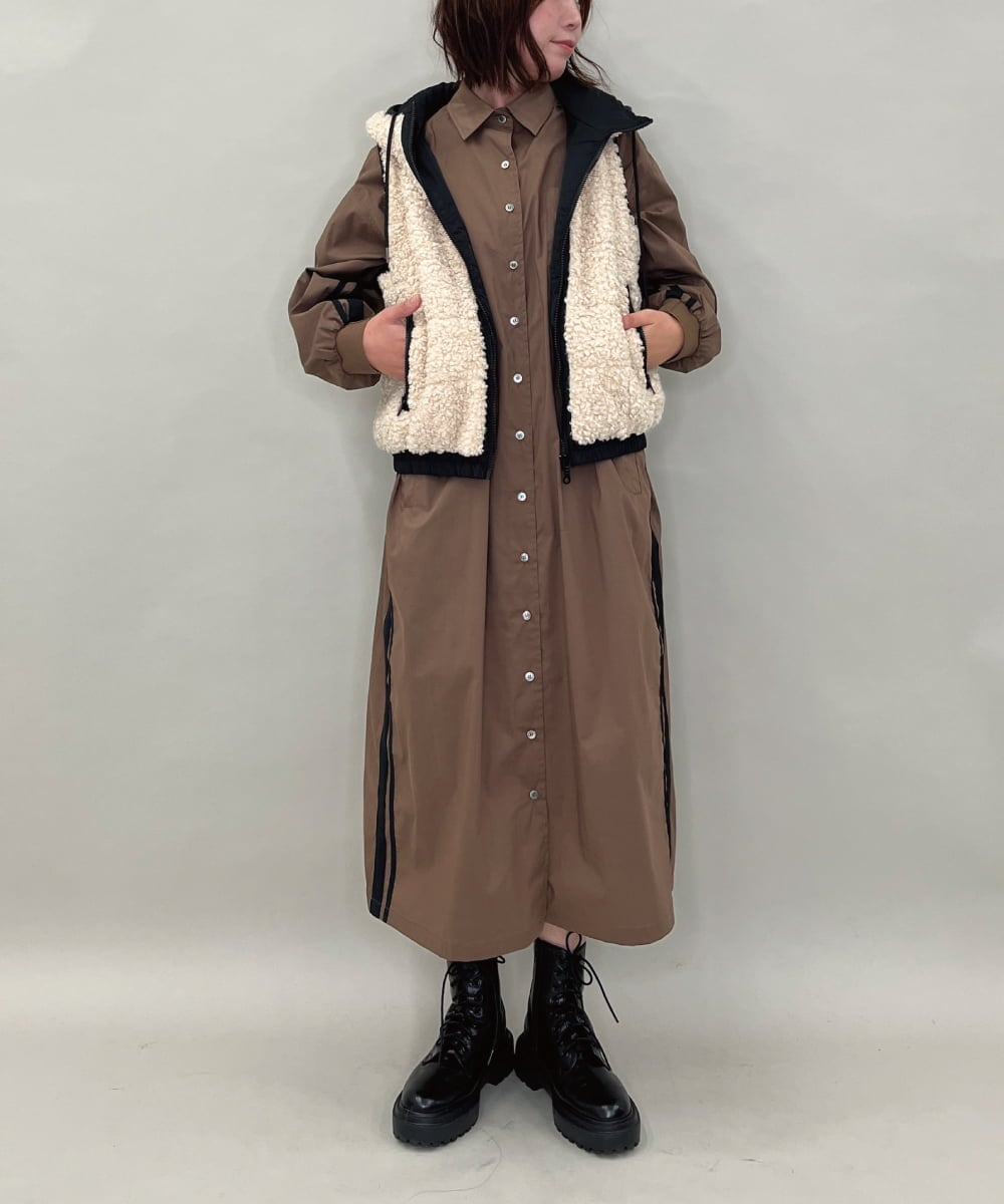 ZMEAE29160 al'aise modulation(アレーズモジュレーション) 配色ラインシャツワンピース ブラウン