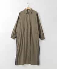 ZMEAE29160 al'aise modulation(アレーズモジュレーション) 配色ラインシャツワンピース カーキ