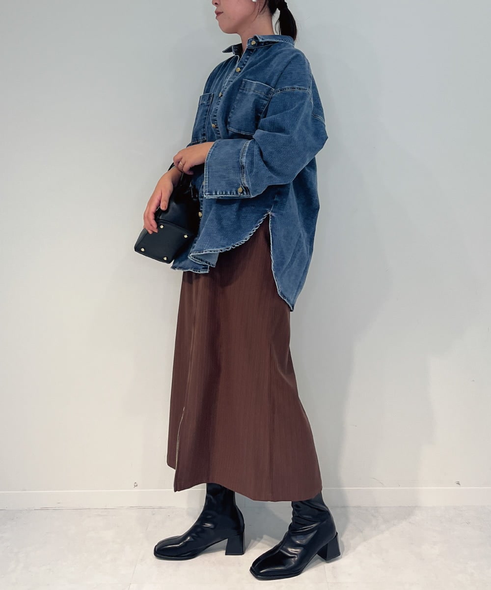 ZMEAE30190 al'aise modulation(アレーズモジュレーション) ピンストライプIラインジャンパースカート ブラウン