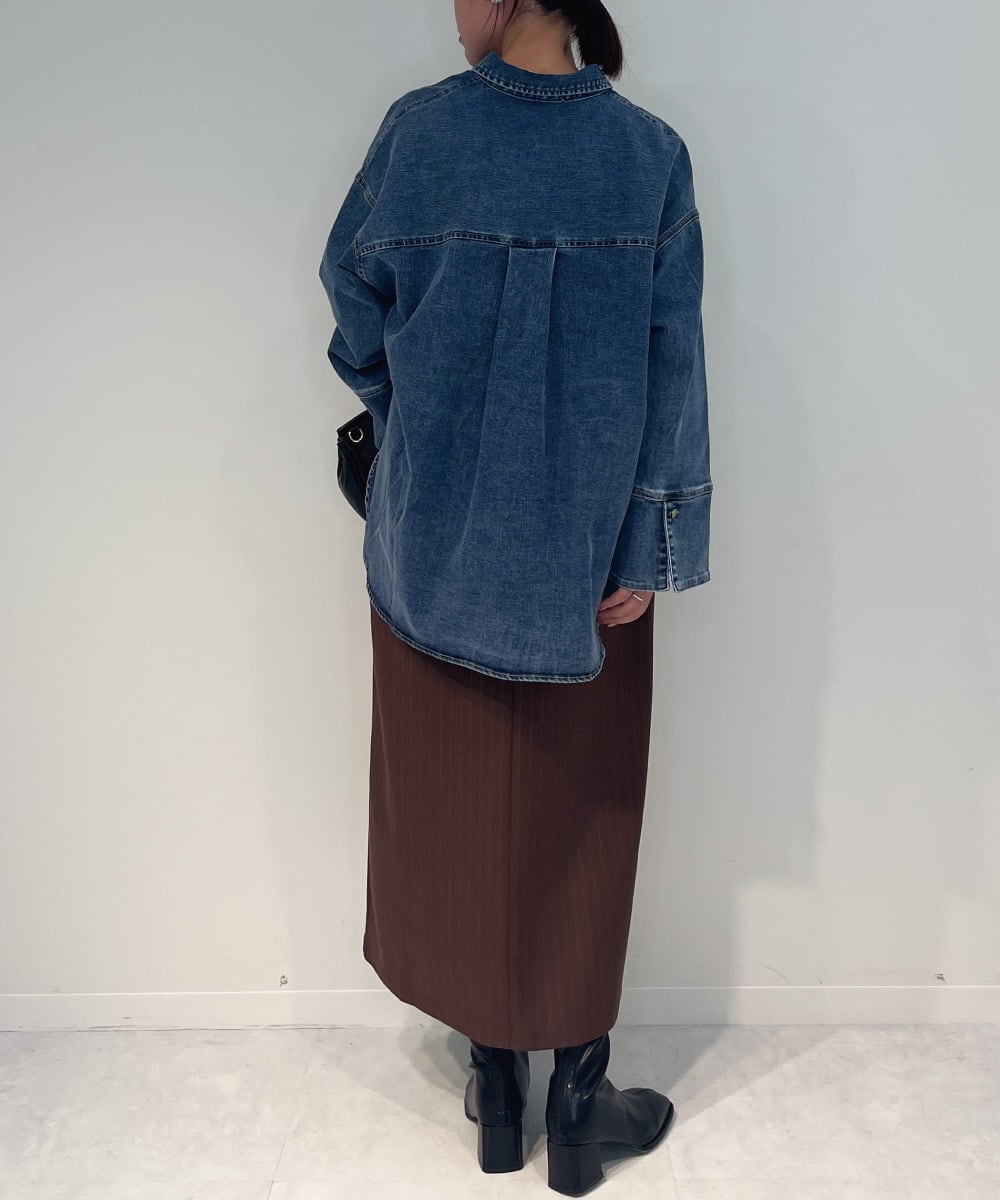 ZMEAE30190 al'aise modulation(アレーズモジュレーション) ピンストライプIラインジャンパースカート ブラウン