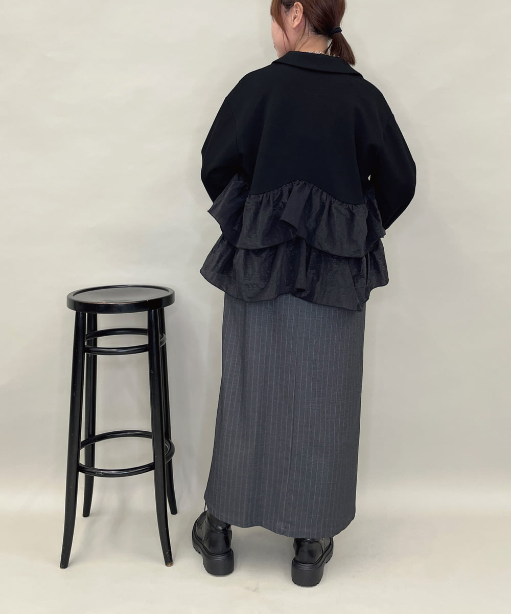 ZMEAE30190 al'aise modulation(アレーズモジュレーション) ピンストライプIラインジャンパースカート ダークグレー