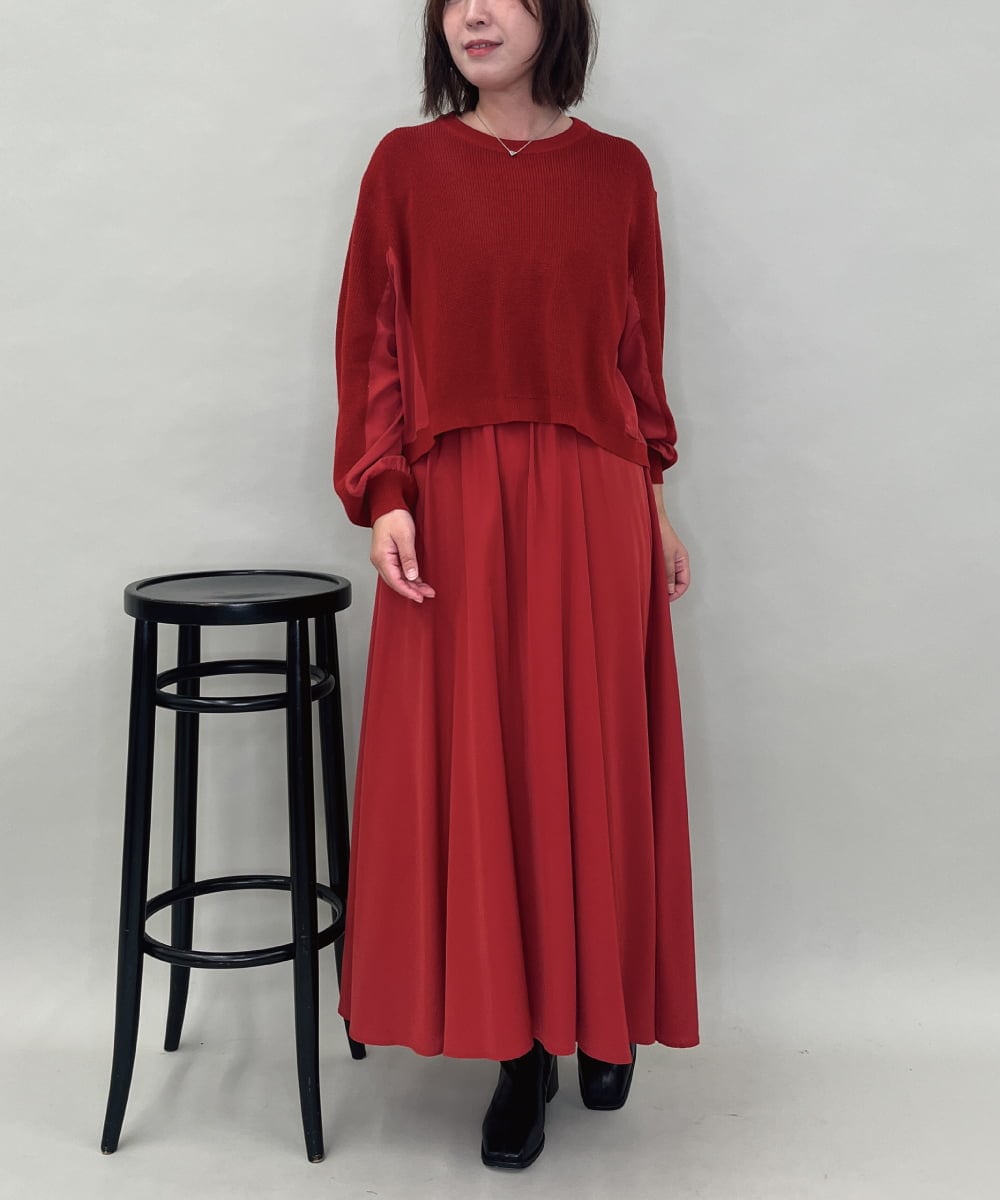 ZMEAE32200 al'aise modulation(アレーズモジュレーション) 【洗える】セットアップ風ニットジョイントワンピース レッド