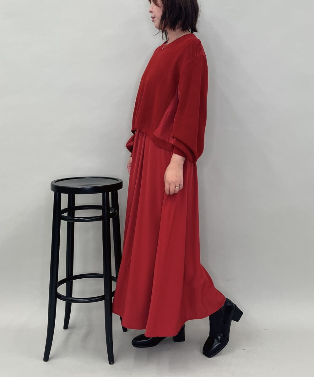 ZMEAE32200 al'aise modulation(アレーズモジュレーション) 【洗える】セットアップ風ニットジョイントワンピース レッド