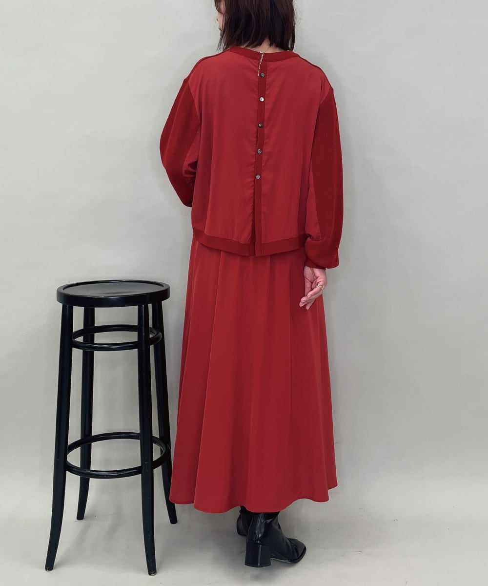 ZMEAE32200 al'aise modulation(アレーズモジュレーション) 【洗える】セットアップ風ニットジョイントワンピース レッド