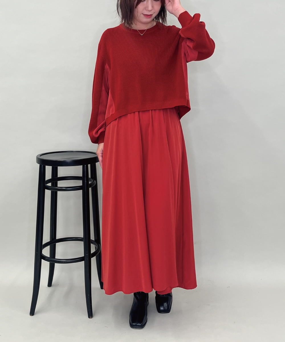 ZMEAE32200 al'aise modulation(アレーズモジュレーション) 【洗える】セットアップ風ニットジョイントワンピース レッド