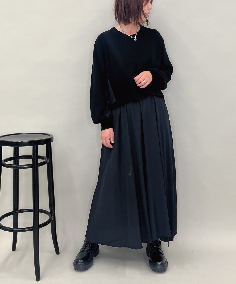 ZMEAE32200 al'aise modulation(アレーズモジュレーション) 【洗える】セットアップ風ニットジョイントワンピース ブラック