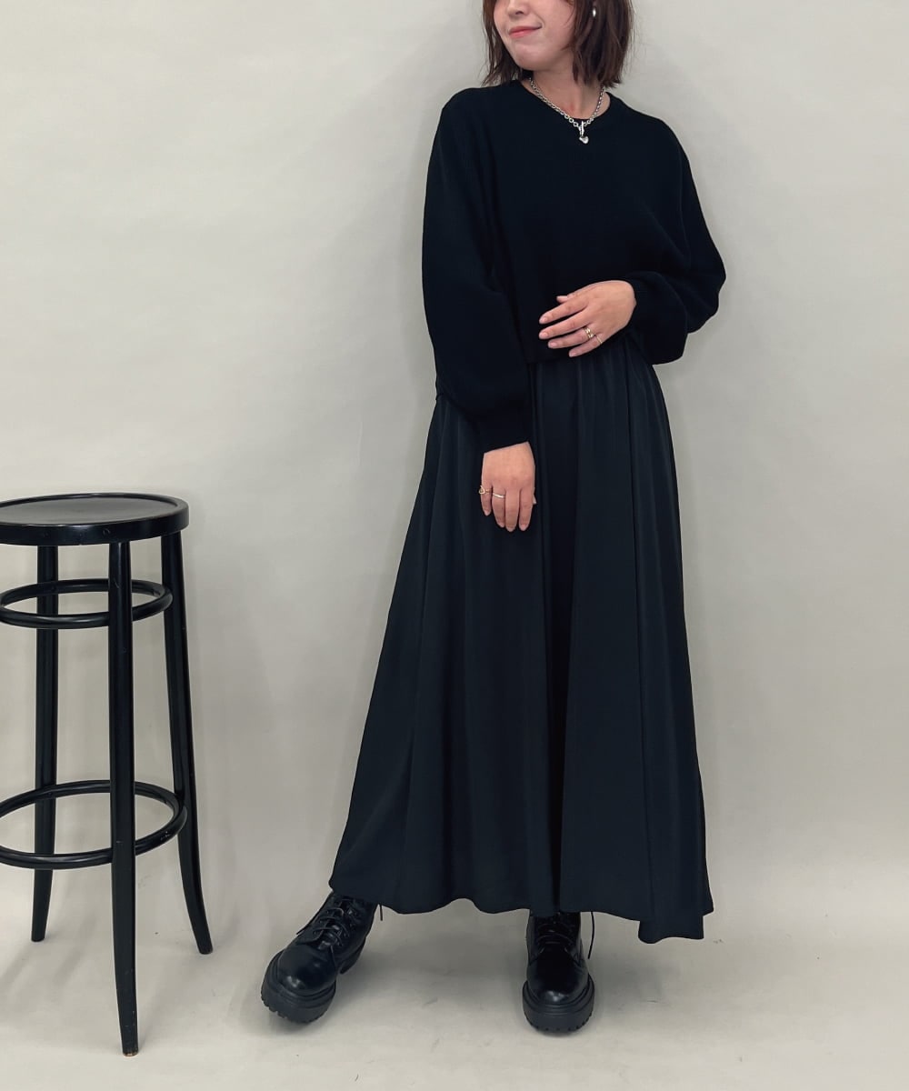 ZMEAE32200 al'aise modulation(アレーズモジュレーション) 【洗える】セットアップ風ニットジョイントワンピース ブラック