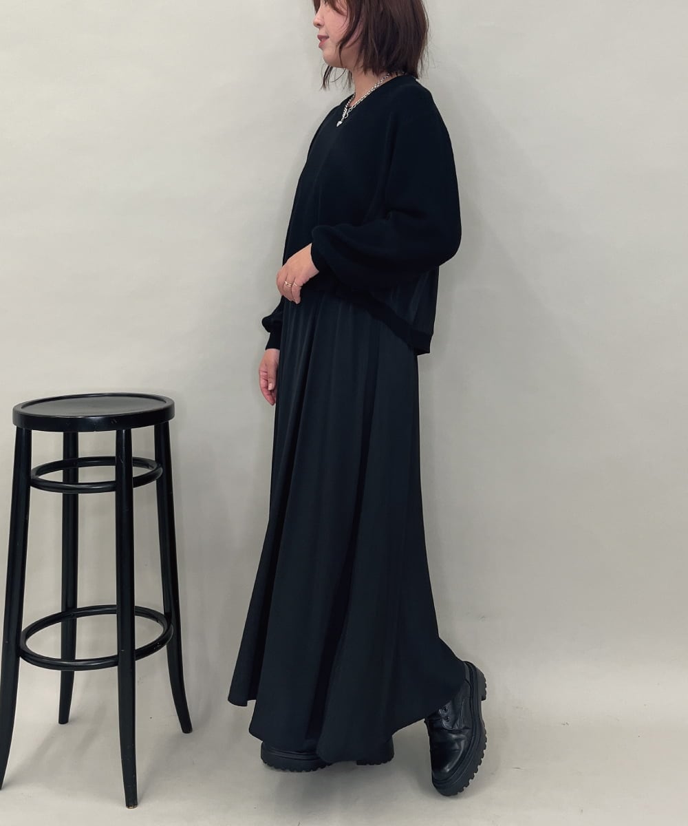 ZMEAE32200 al'aise modulation(アレーズモジュレーション) 【洗える】セットアップ風ニットジョイントワンピース ブラック