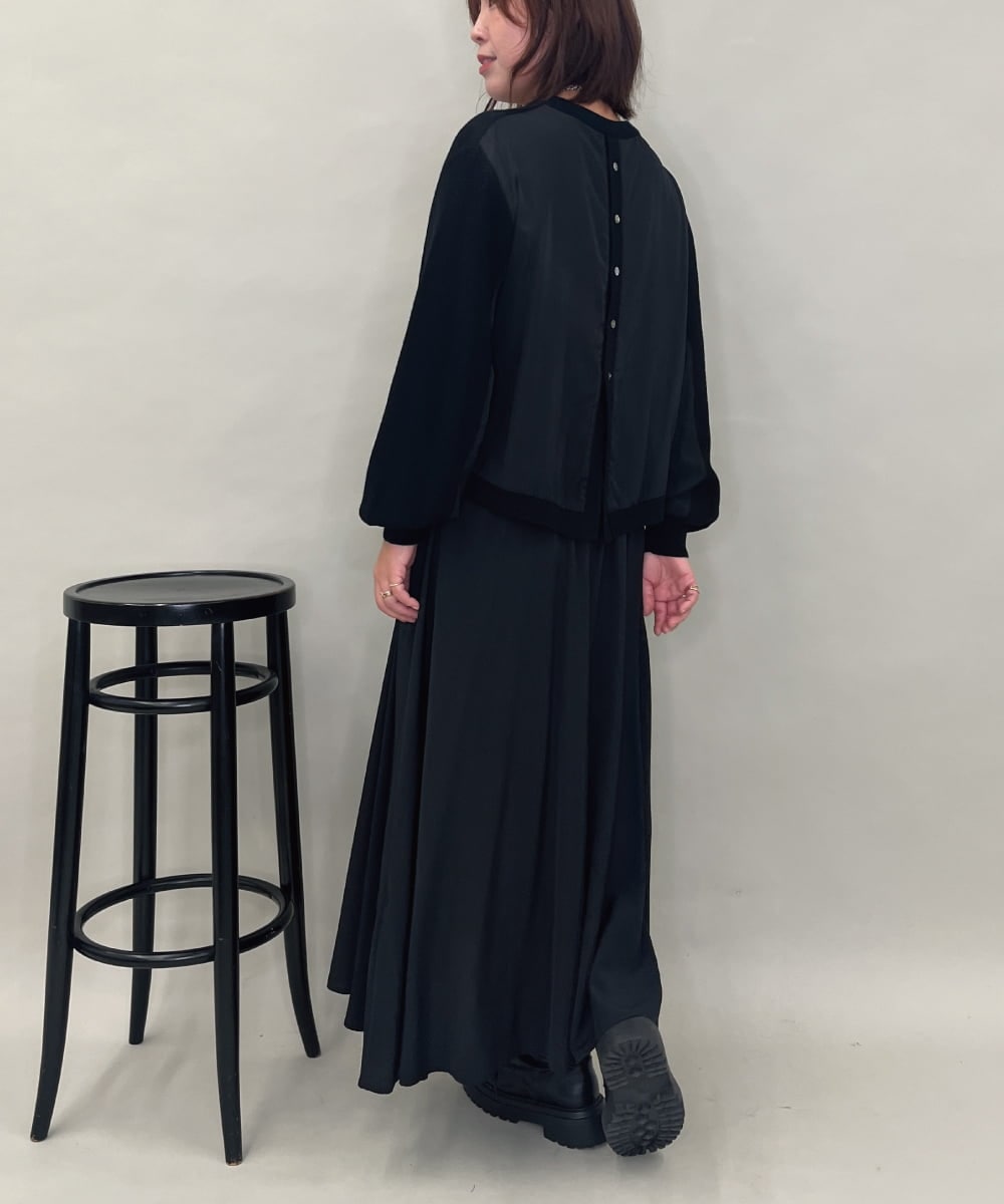 ZMEAE32200 al'aise modulation(アレーズモジュレーション) 【洗える】セットアップ風ニットジョイントワンピース ブラック