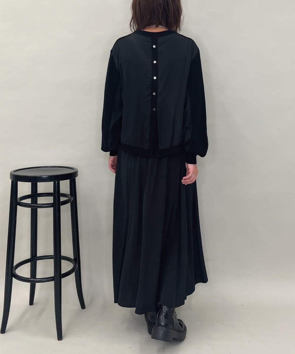 ZMEAE32200 al'aise modulation(アレーズモジュレーション) 【洗える】セットアップ風ニットジョイントワンピース ブラック