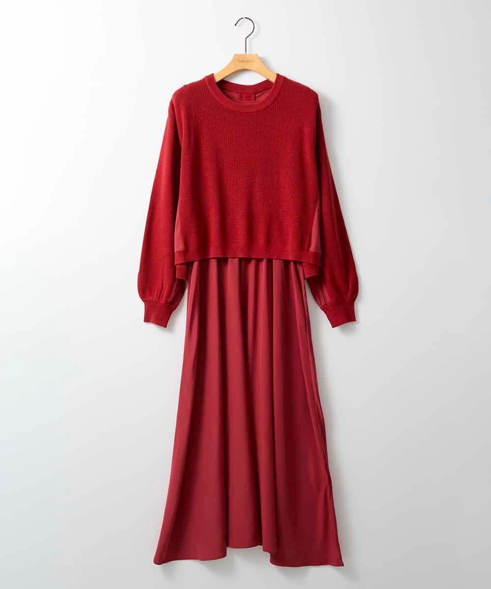 ZMEAE32200 al'aise modulation(アレーズモジュレーション) 【洗える】セットアップ風ニットジョイントワンピース レッド