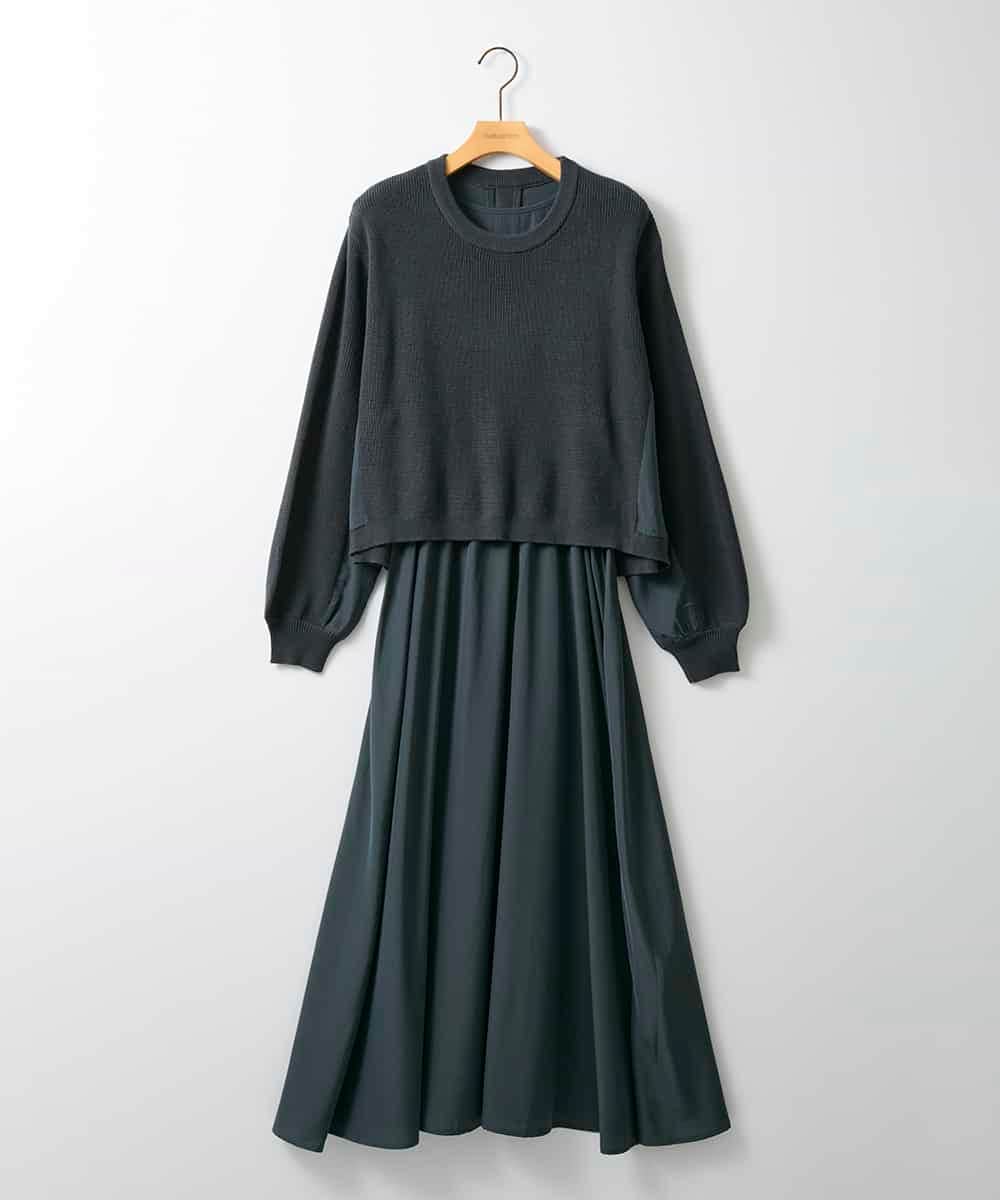 ZMEAE32200 al'aise modulation(アレーズモジュレーション) 【洗える】セットアップ風ニットジョイントワンピース ダークグレー